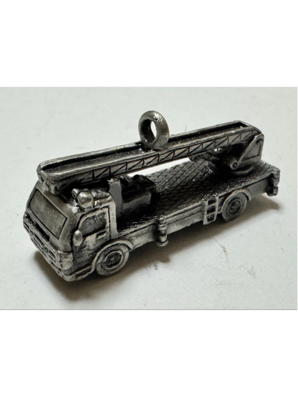 Vintage Pewter Construction Crane / Fire Truck Charm 2” long
